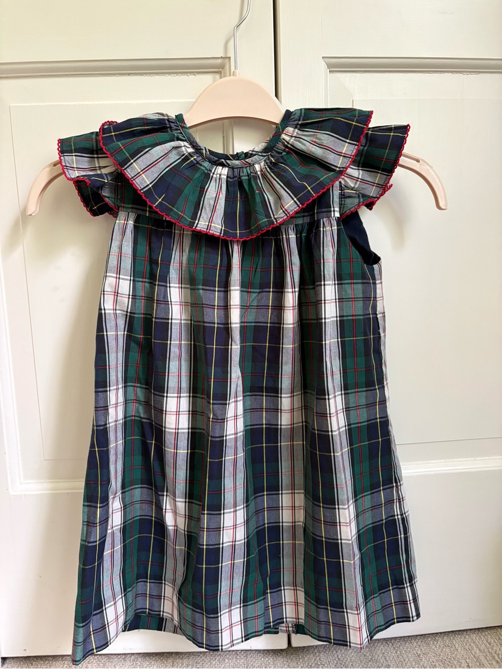 TBBC 5T Green Navy Plaid Ruffle Collar Dress